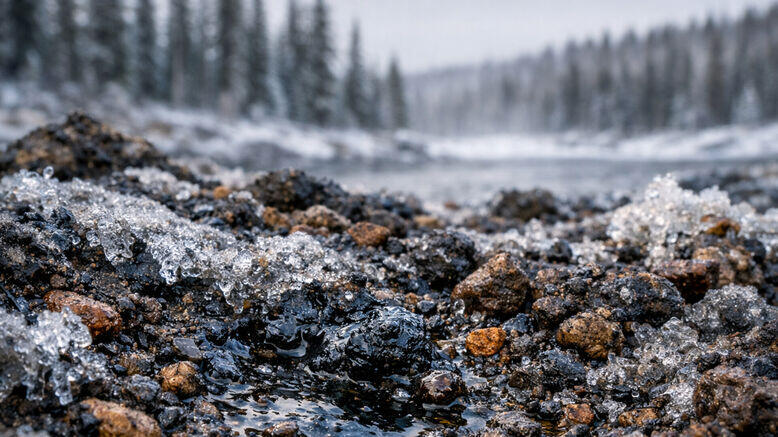 Close up of frozen Arctic soil where scientists discovered new bacteria strains capable of eating petroleum and heavy metals.