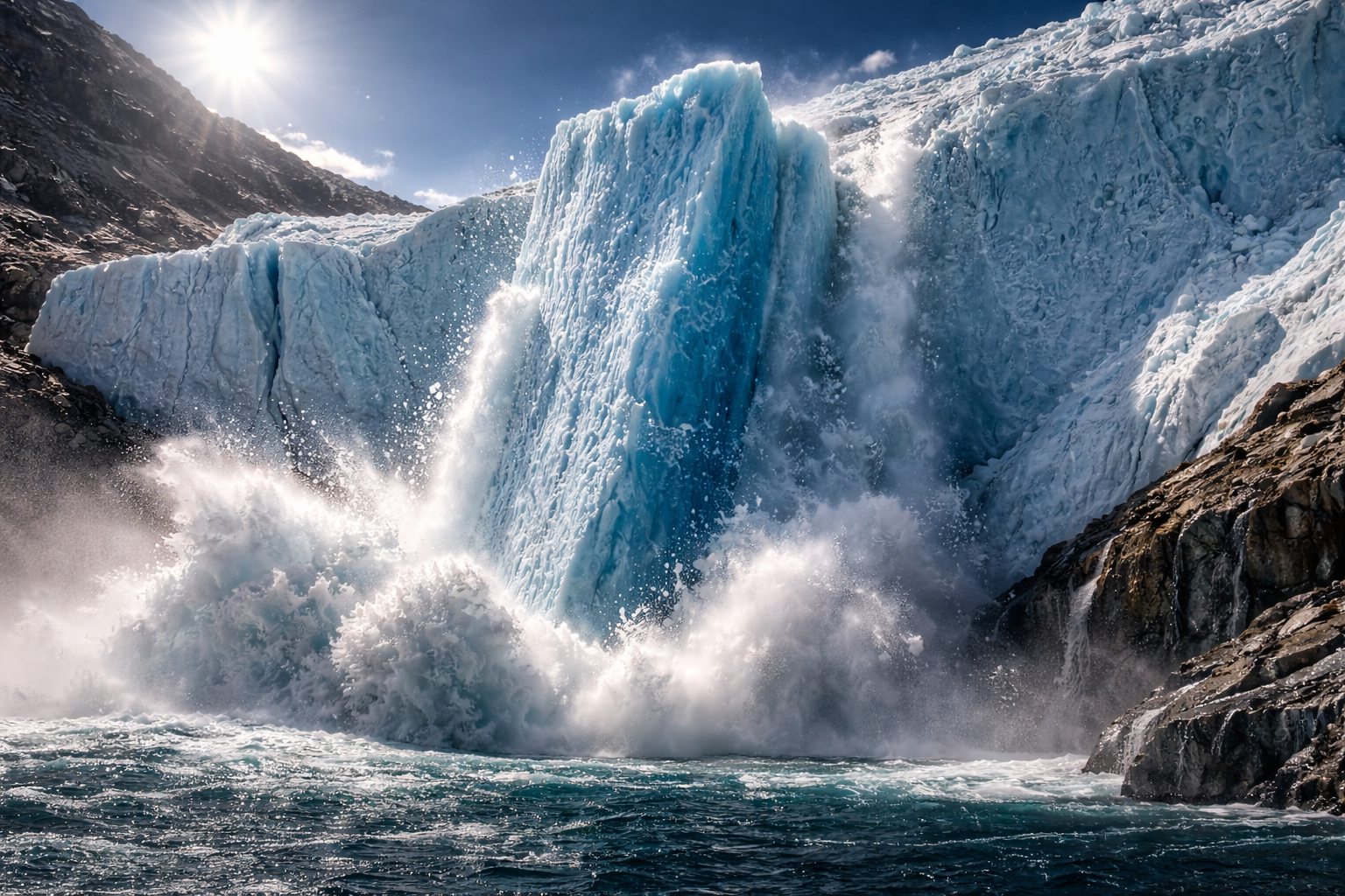 पिघलते ग्लेशियर और बढ़ता वैश्विक तापमान, जो 1880 के बाद से सबसे तेज़ वार्मिंग दर को दर्शाता है।